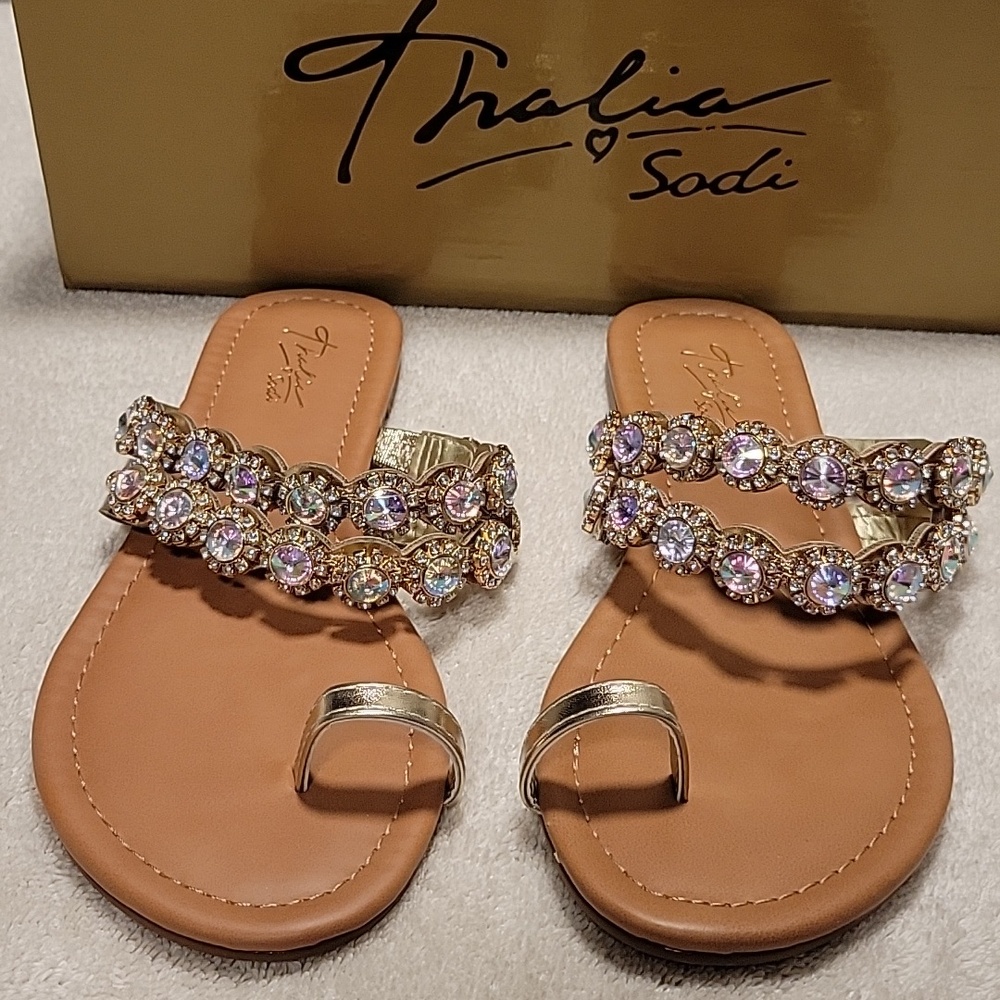 THALIA SODI JOYA Rhinestone Double-Strap Toe Ring Sandal, NIB - Picture 3 of 9